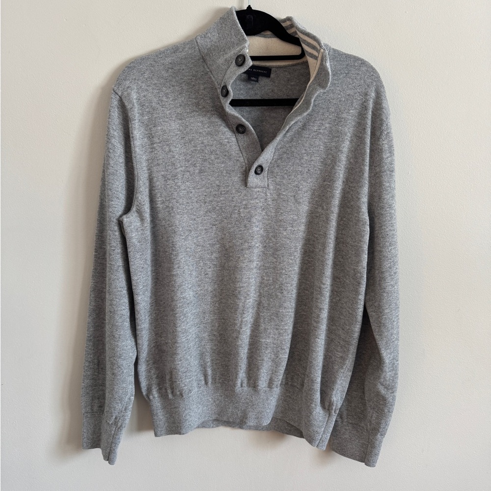 Banana republic grey pullover mock neck sweater size L preppy business casual